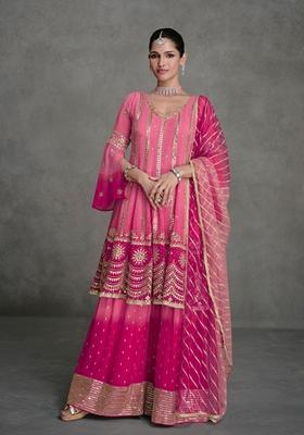 Pink Embroidered Georgette Kurta Set