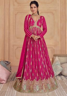 Mauve Embroidered Georgette Anarkali Set