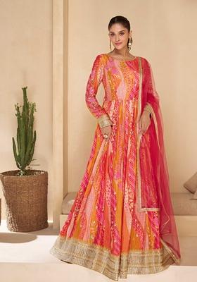 Multicolor And Pink Printed Georgette Anarkali Set