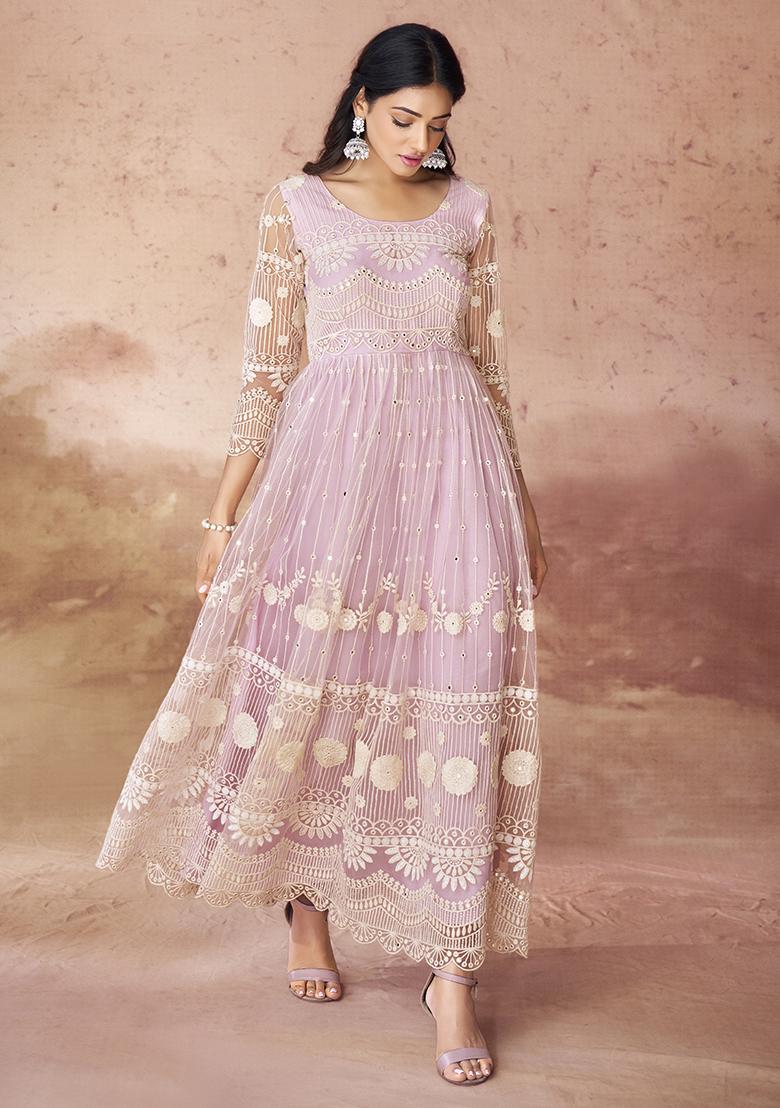 Baby Pink Embroidered Net Gown