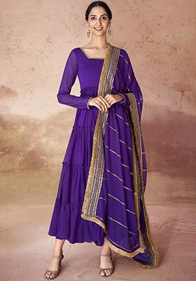 Violet Embroidered Georgette Gown Set