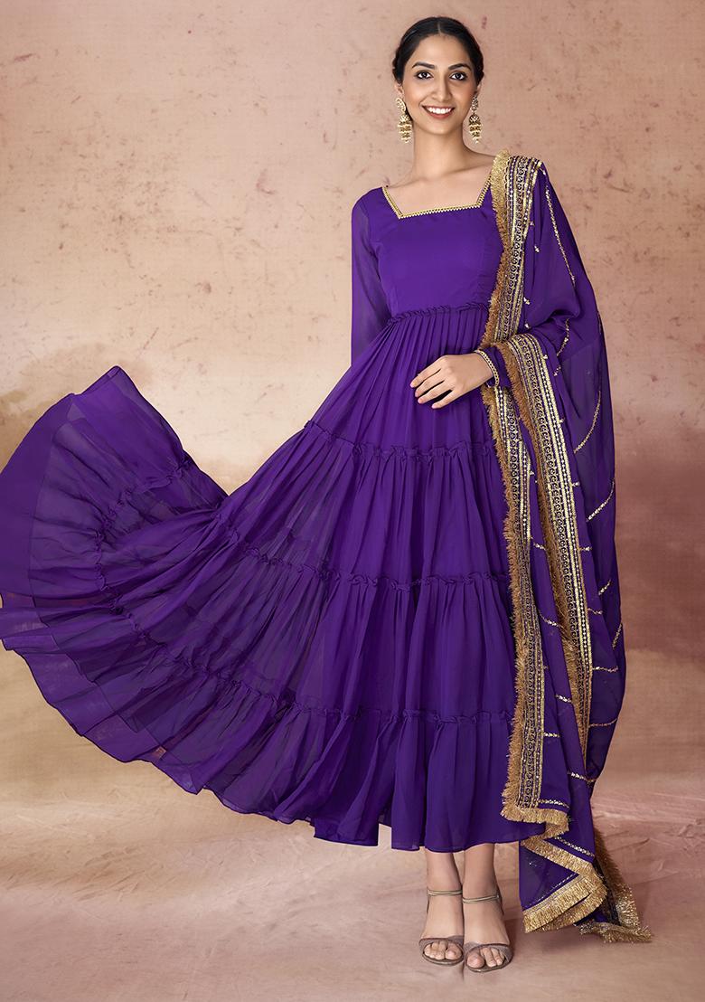 Violet Embroidered Georgette Gown Set