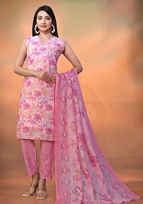 Pink Printed Cotton Kurta Set