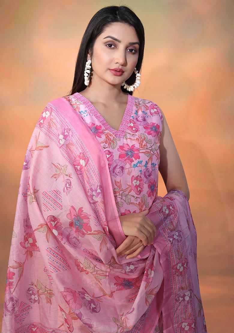 Pink Printed Cotton Kurta Set