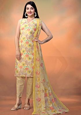 Yellow Printed Cotton Kurta Set