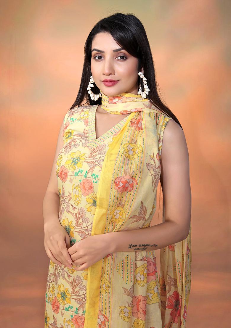 Yellow Printed Cotton Kurta Set