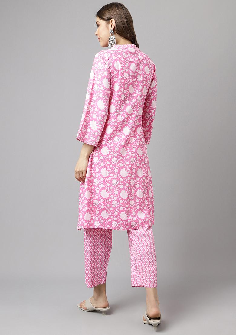 Pink Printed Cotton Kurta Set