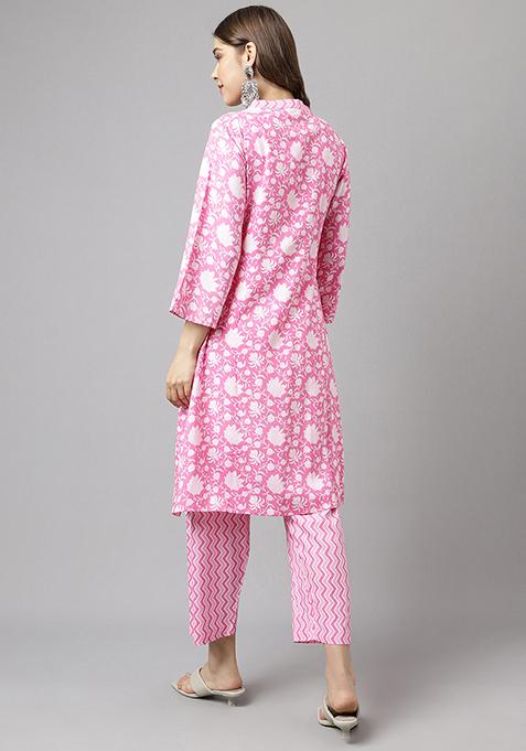 Ivory & Blush Pink Printed Kurta Set main image 1