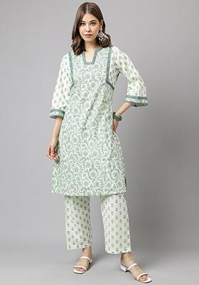 Mint Green Printed Cotton Kurta Set