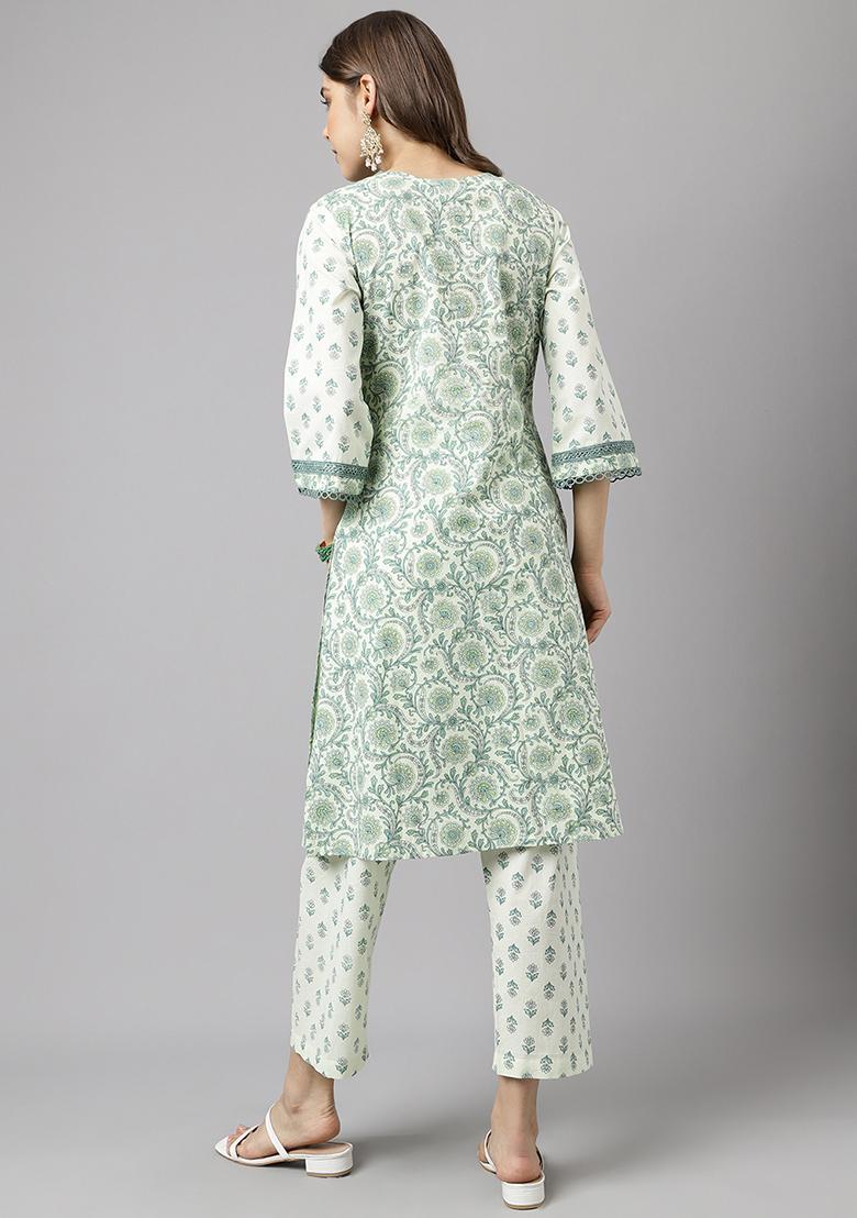 Mint Green Printed Cotton Kurta Set