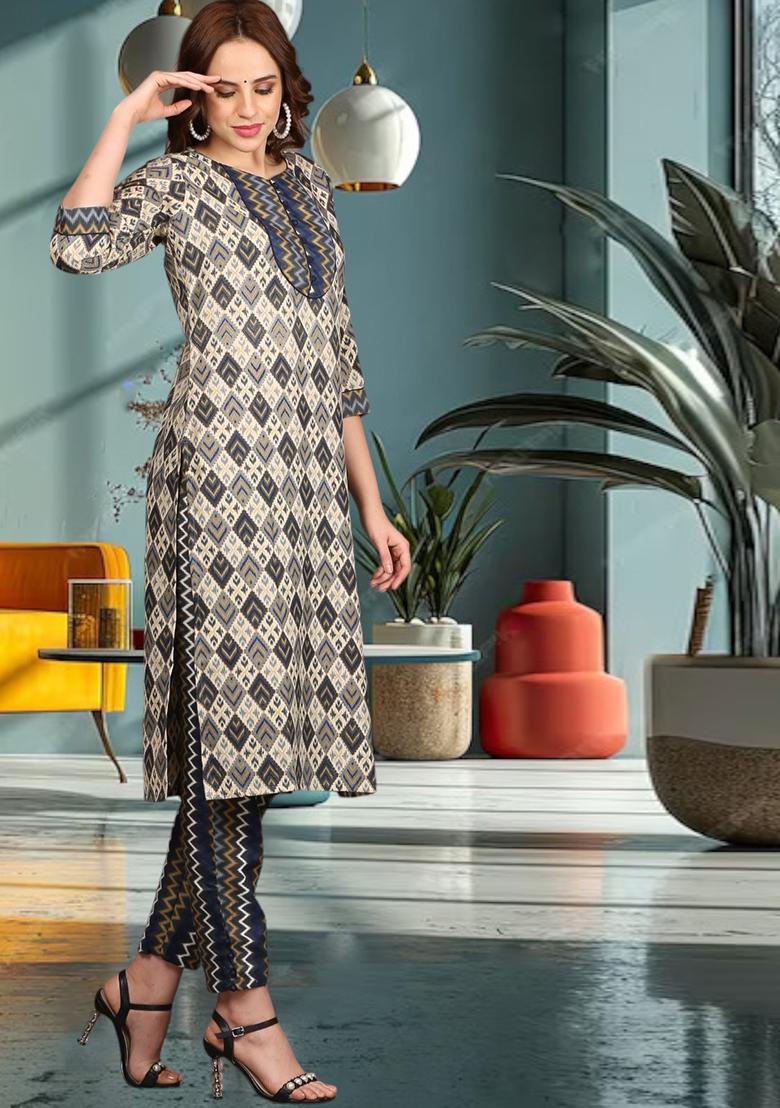 Multicolor Embroidered Rayon Kurta Set
