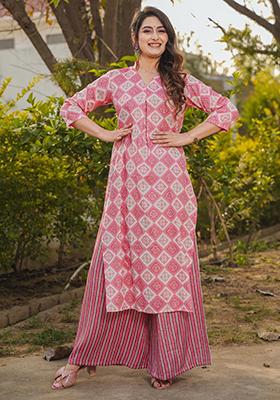 Pink Printed Rayon Plazzo Set