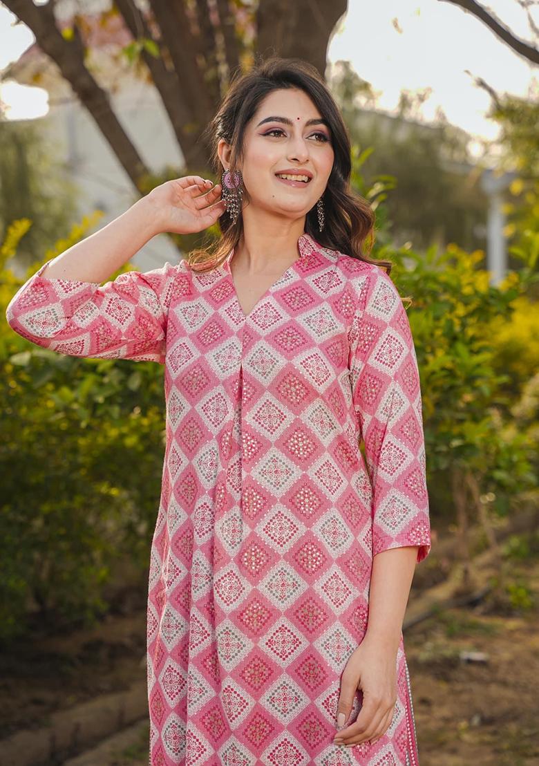 Pink Printed Rayon Plazzo Set