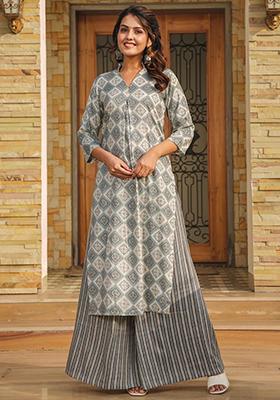 Grey Printed Rayon Plazzo Set