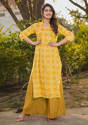 Yellow Printed Rayon Plazzo Set