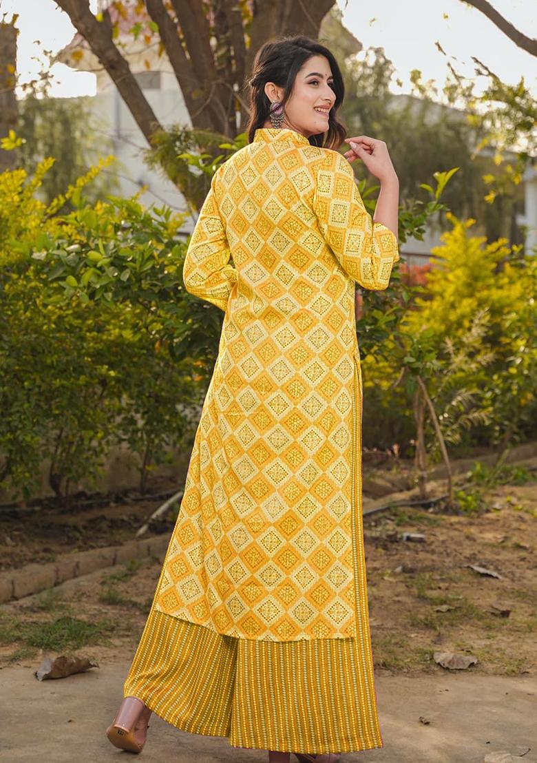 Yellow Printed Rayon Plazzo Set