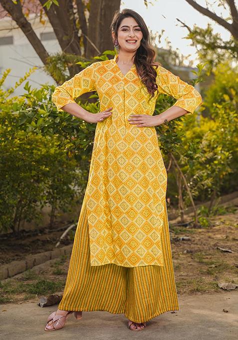 Yellow Printed Rayon Plazzo Set