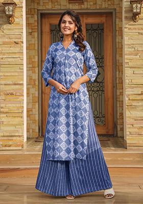 Blue Printed Rayon Plazzo Set