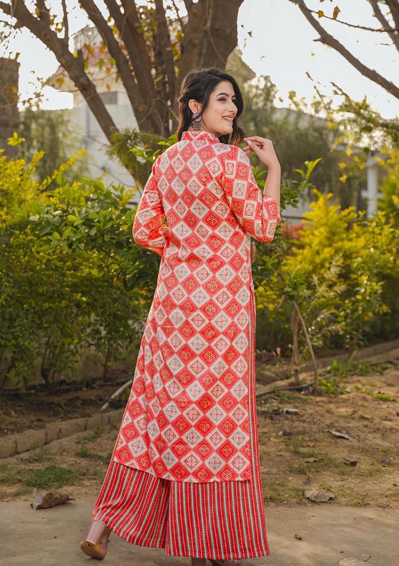 Red Printed Rayon Plazzo Set
