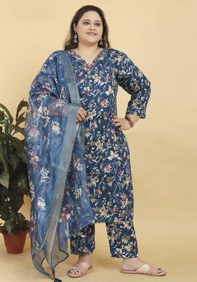 Blue Hand Embroidered Viscose Fusion Set