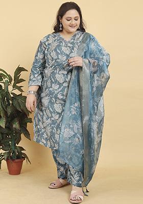 Sky Blue Hand Embroidered Viscose Fusion Set