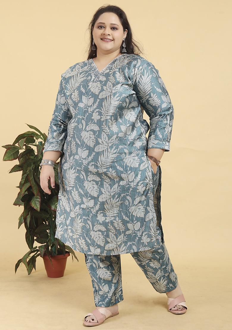 Sky Blue Hand Embroidered Viscose Fusion Set