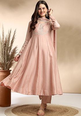 Light Pink Embroidered Silk Kurta Set