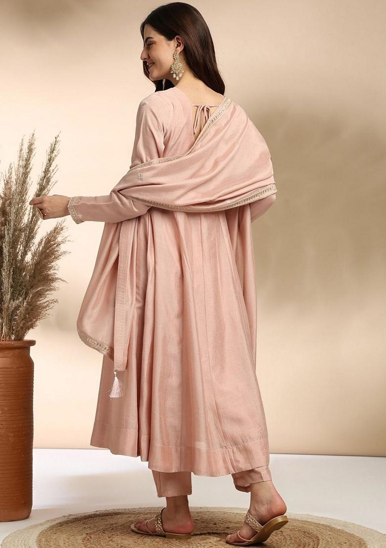 Light Pink Embroidered Silk Kurta Set