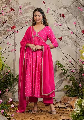 Hot Pink Embroidered Muslin Kurta Set