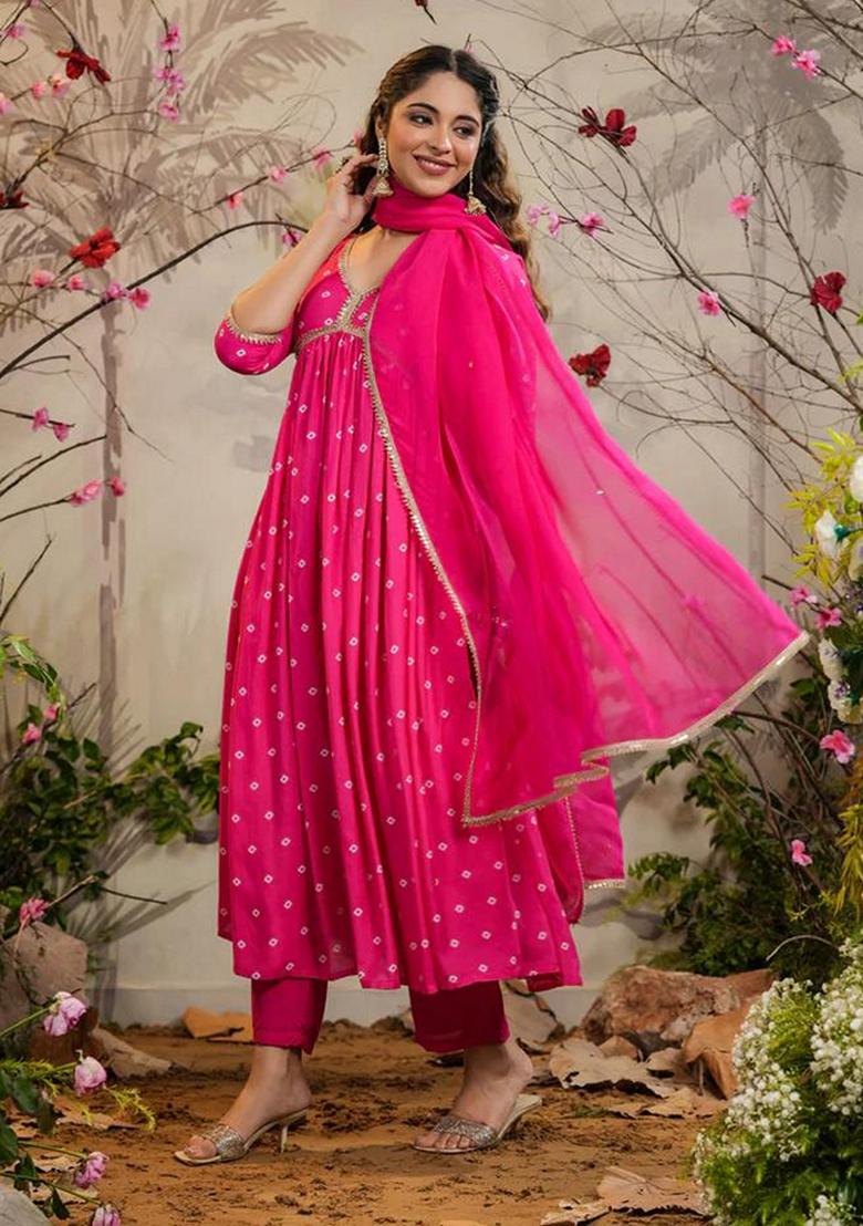 Hot Pink Embroidered Muslin Kurta Set