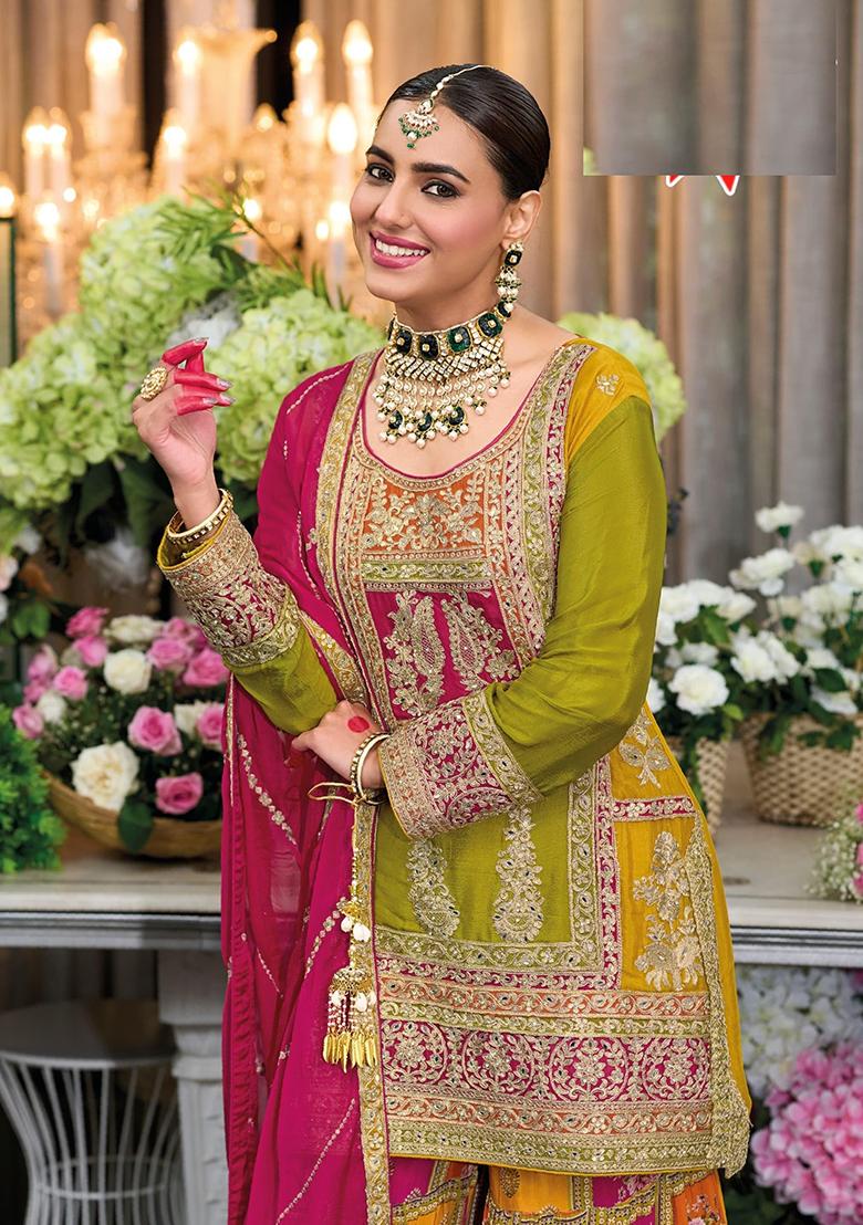 Green Embroidered Silk Kurta Set For Men