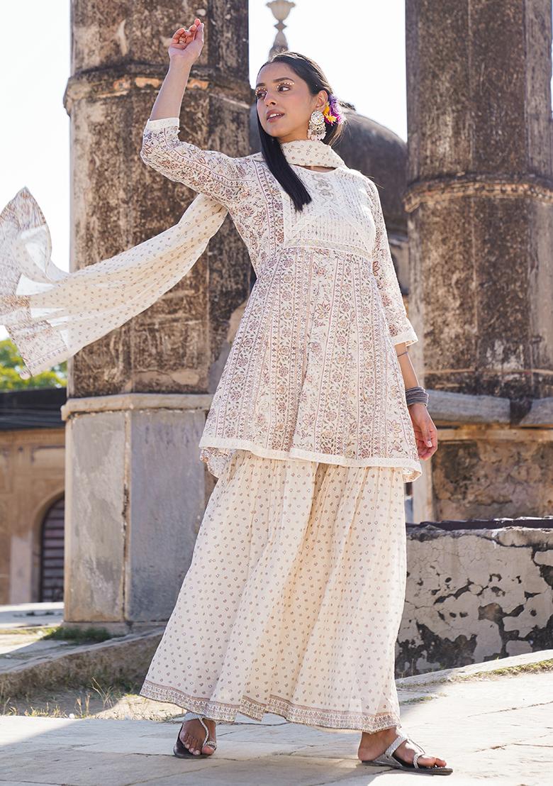 Pink Printed Cotton Sharara Set