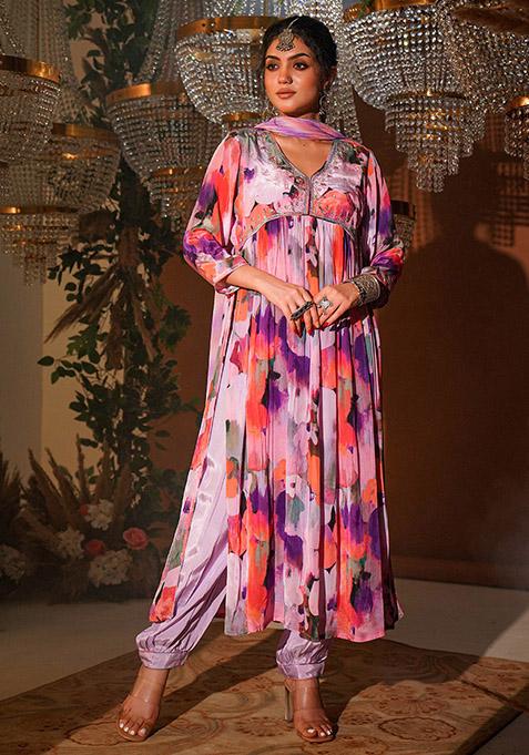 Multi Floral Print Cotton Pakistani Suit Set