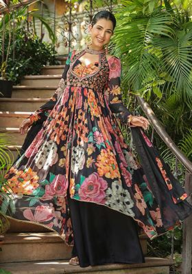 Black Embroidered Cotton Sharara Set