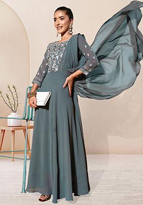 Grey Sequin Embroidered Georgette Gown