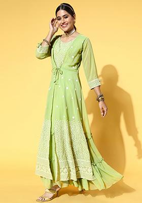 Olive Green Sequin Embroidered Georgette Kurta