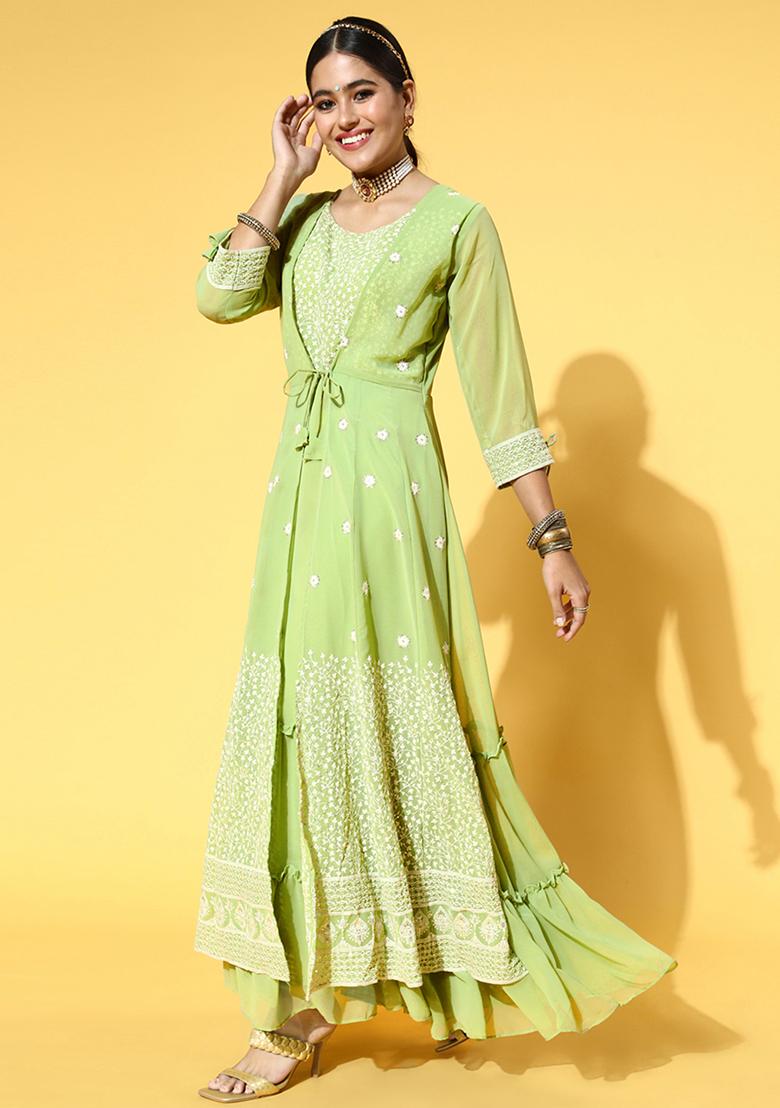 Olive Green Sequin Embroidered Georgette Kurta