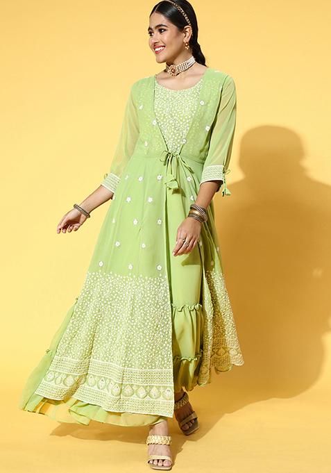 Olive Green Sequin Embroidered Georgette Kurta