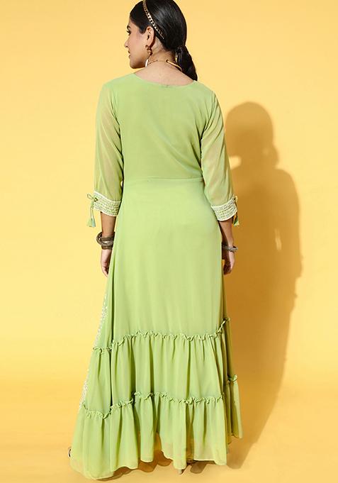 Olive Green Sequin Embroidered Georgette Kurta