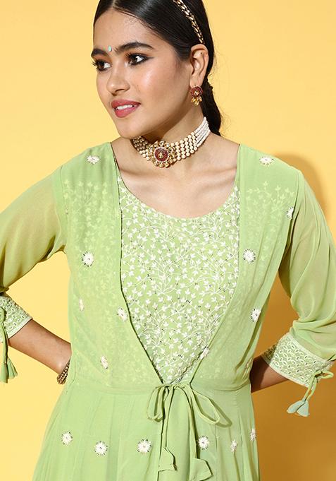 Olive Green Sequin Embroidered Georgette Kurta