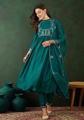 Rama Green Zari Embroidered Bitaliyan Kurta Set