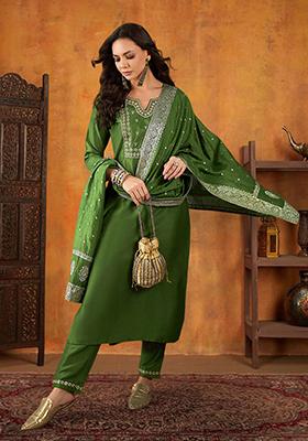 Green Zari Embroidered Bitaliyan Kurta Set
