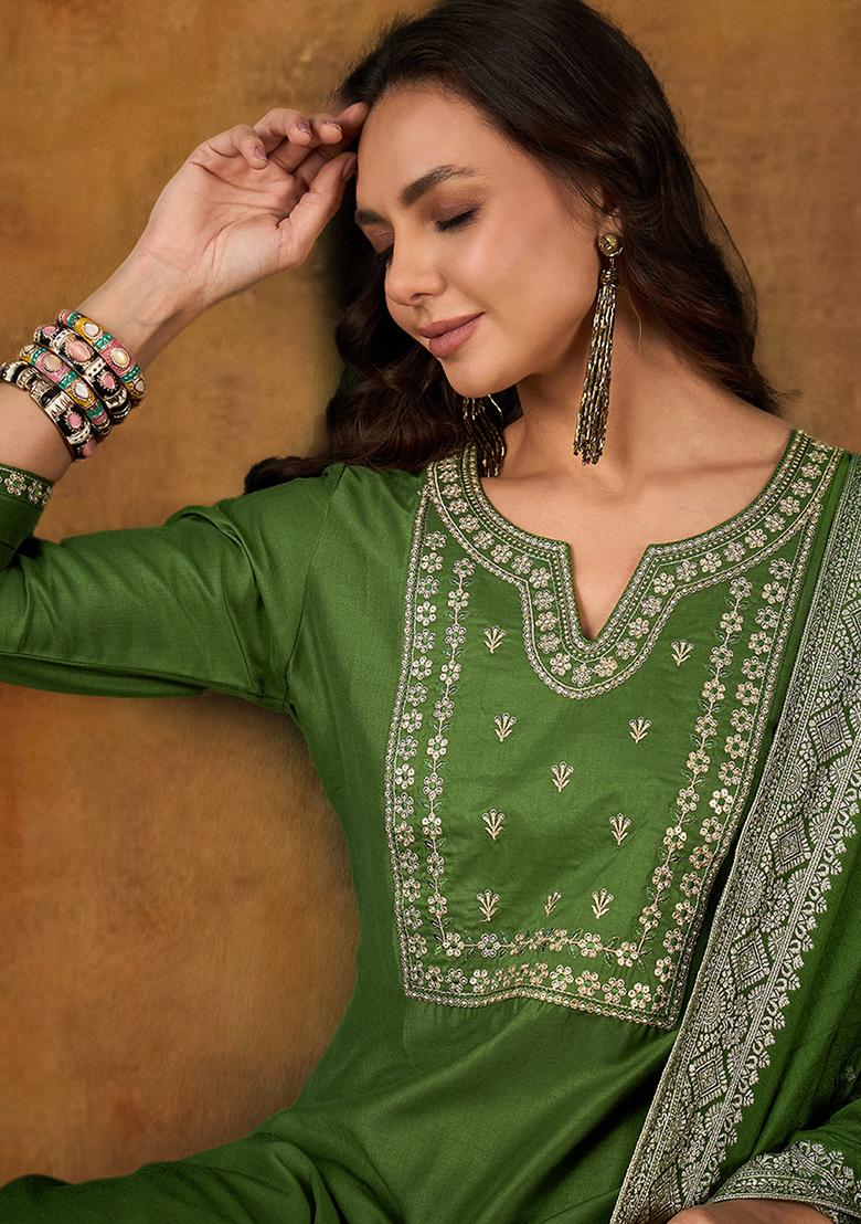 Green Zari Embroidered Bitaliyan Kurta Set