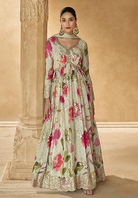 Off White Sequin Embroidered Georgette Kurta With Dupatta