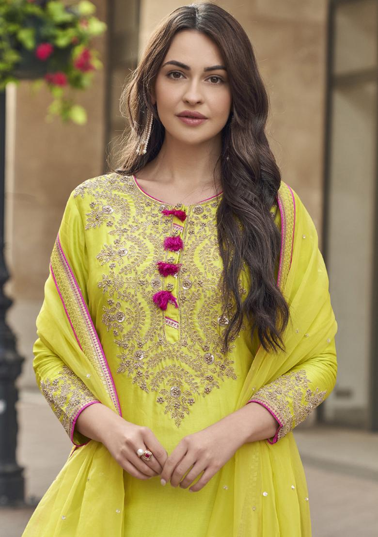 Green Sequin Embroidered Silk Kurta Set