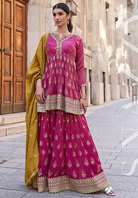 Pink Sequin Embroidered Silk Kurta Set