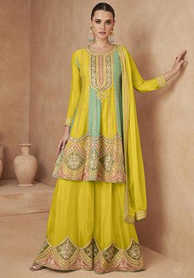 Yellow Sequin Embroidered Silk Kurta Set
