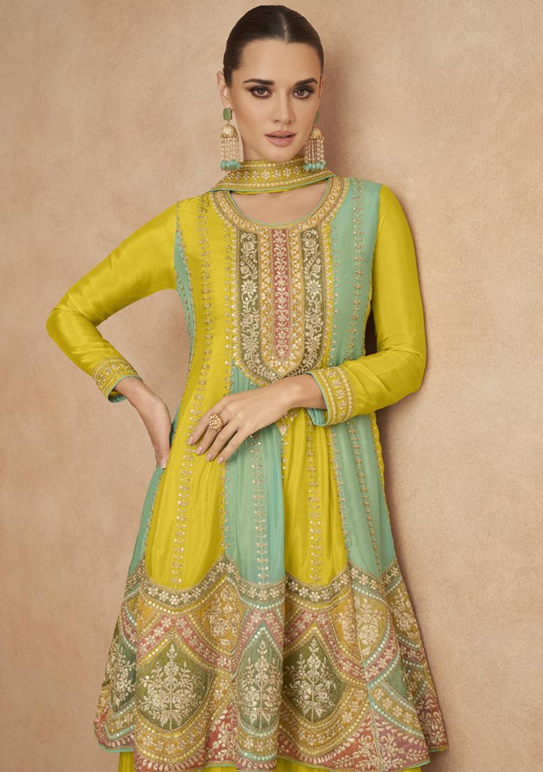 Yellow Sequin Embroidered Silk Kurta Set