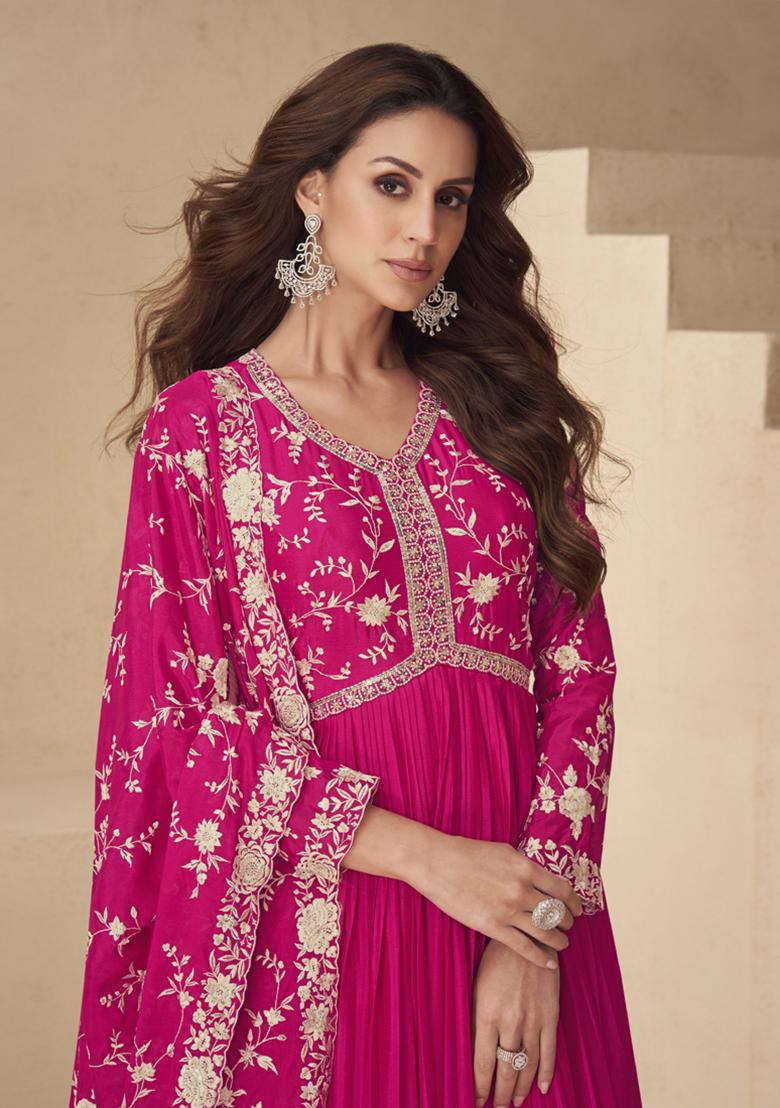 Pink Sequin Embroidered Silk Kurta With Dupatta