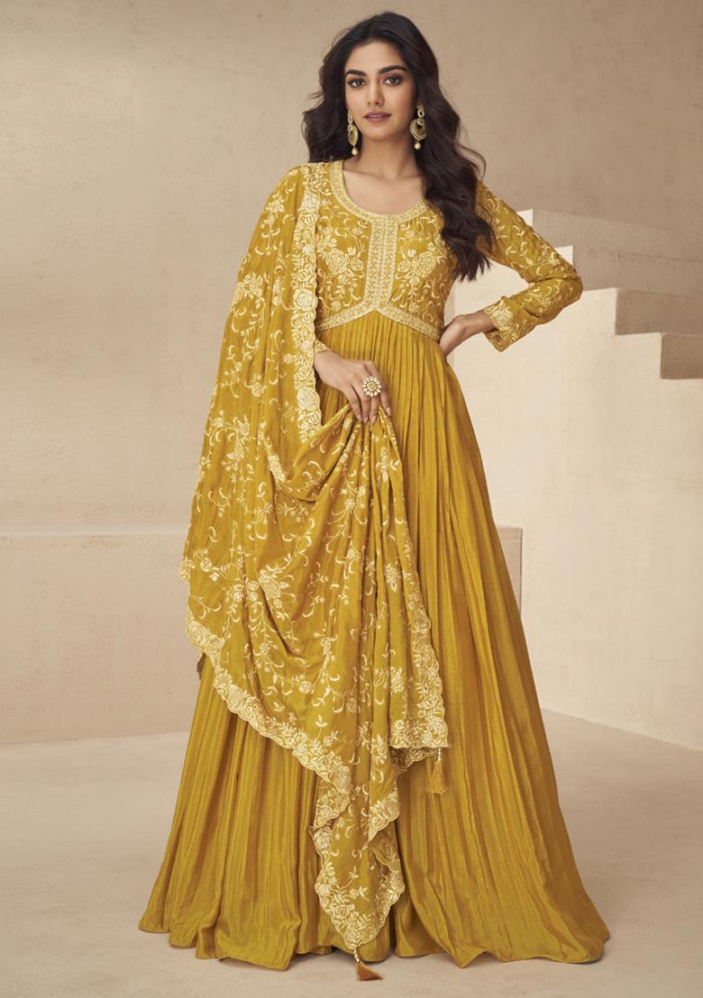 Buy Women Yellow Sequin Embroidered Silk Kurta With Dupatta Buy Women Yellow Sequin Embroidered Silk Kurta With Dupatta